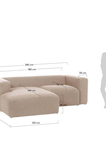 KAVE HOME Blok sofa, m. venstre chaiselong - beige polyester og stl