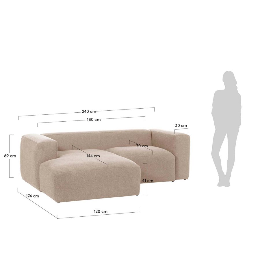 KAVE HOME Blok sofa, m. venstre chaiselong - beige polyester og stl
