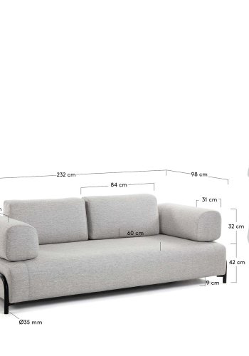 KAVE HOME Compo 3 pers. sofa - beige polyester og stl