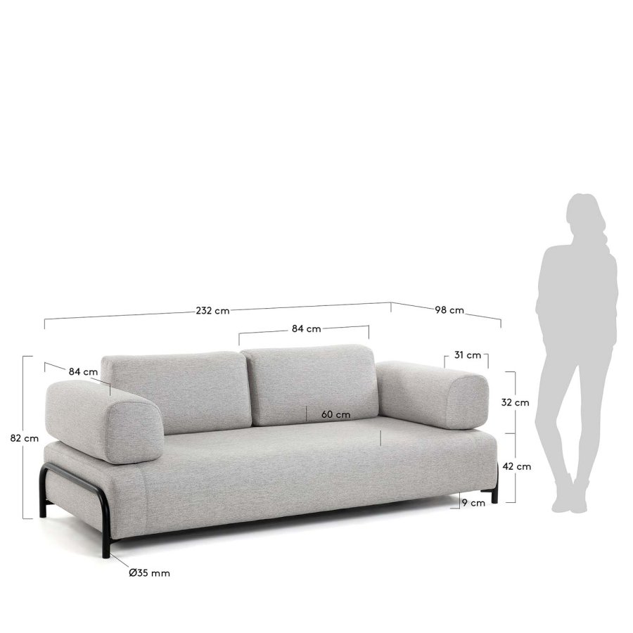 KAVE HOME Compo 3 pers. sofa - beige polyester og stl