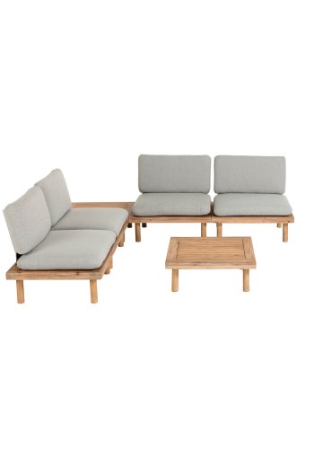 KAVE HOME Viridis udendrs loungest m. 4 sder og 2 borde - massivt akacietr og grt stof