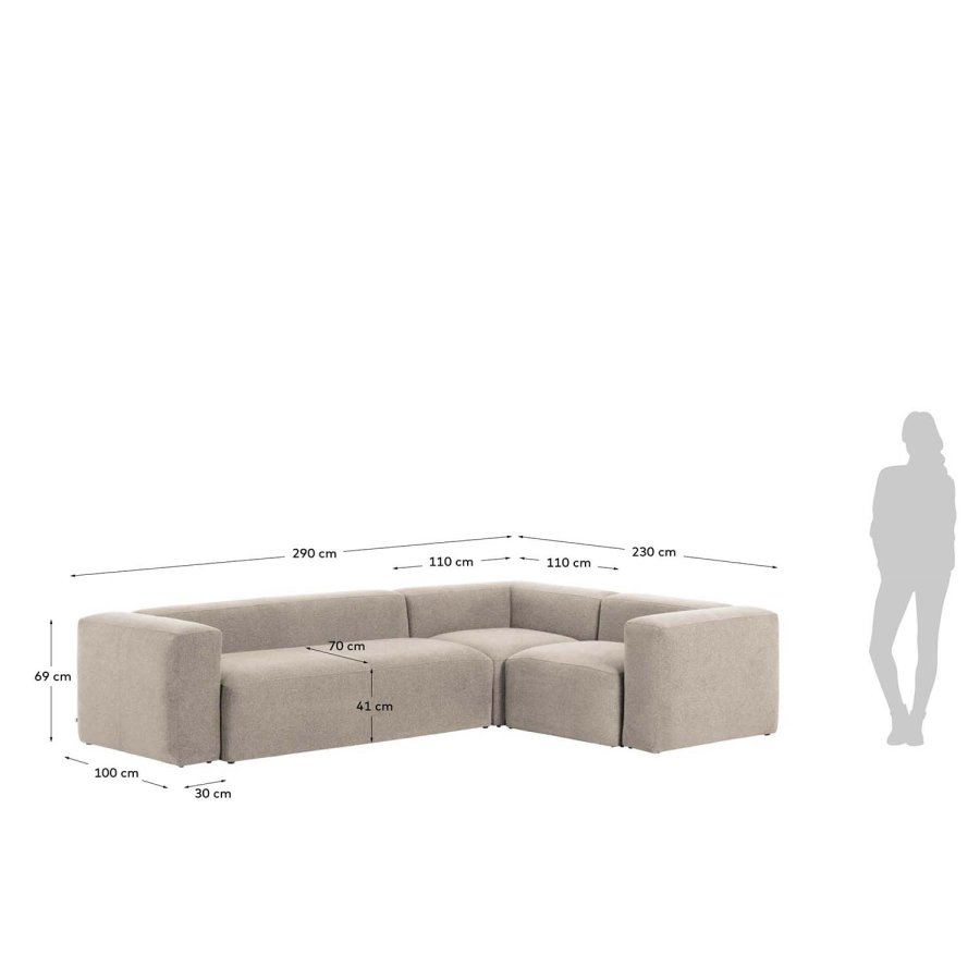 KAVE HOME Blok hjrnesofa - beige polyester