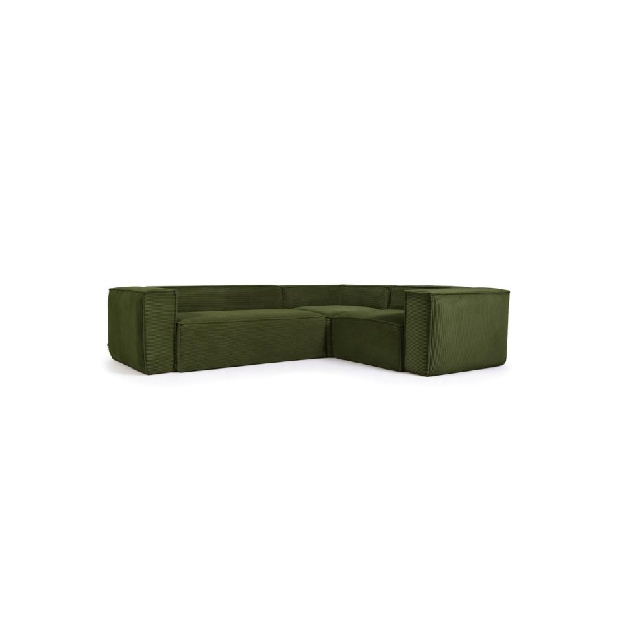 KAVE HOME Blok 3 personers hjrnesofa - grn corduroy fljl (290x230 cm)