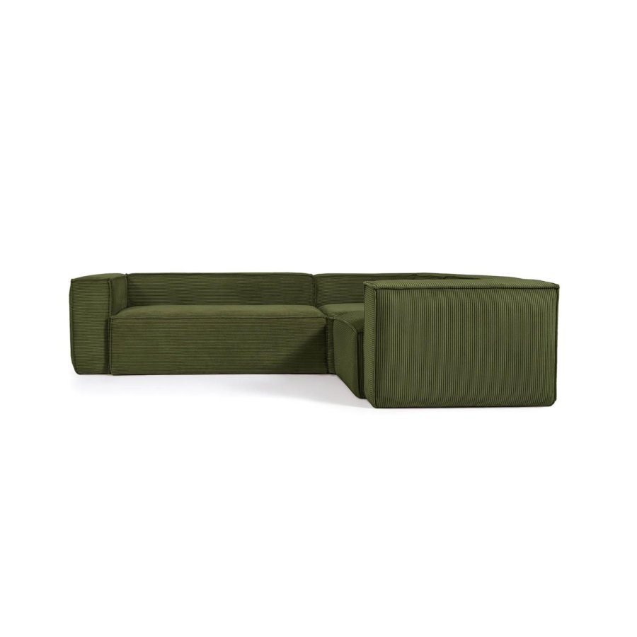 KAVE HOME Blok 3 personers hjrnesofa - grn corduroy fljl (290x230 cm)