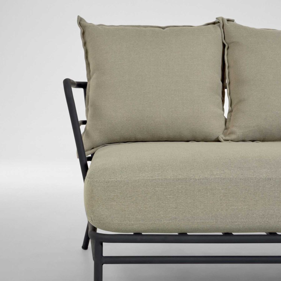 KAVE HOME Mareluz 3 pers. havesofa, m. hynder - gr stof og sort stl