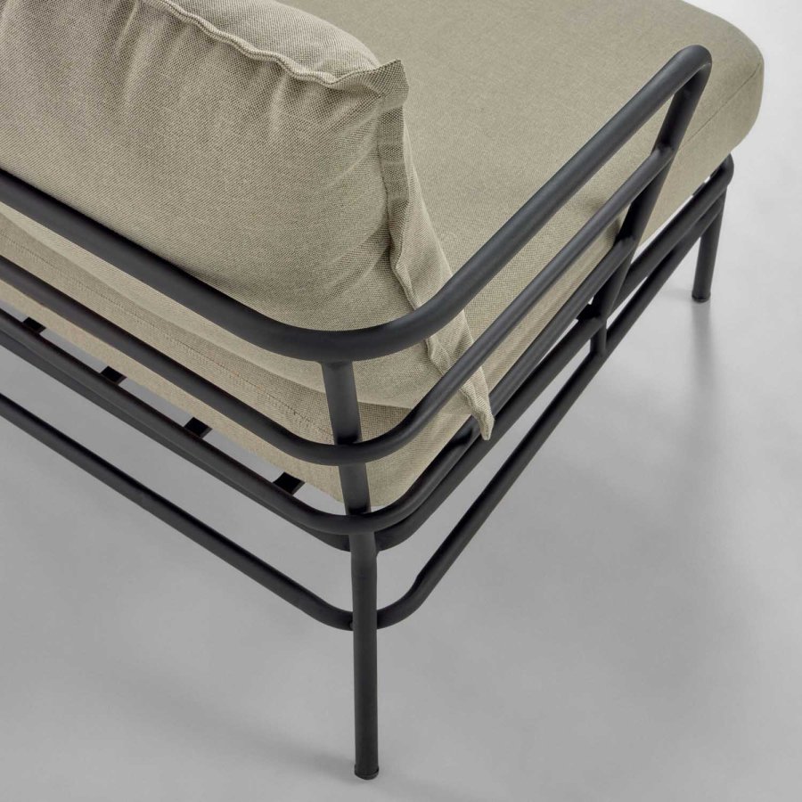 KAVE HOME Mareluz 3 pers. havesofa, m. hynder - gr stof og sort stl