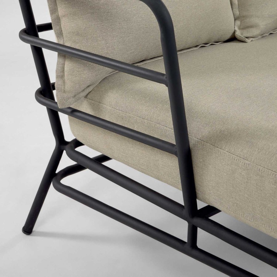 KAVE HOME Mareluz 3 pers. havesofa, m. hynder - gr stof og sort stl