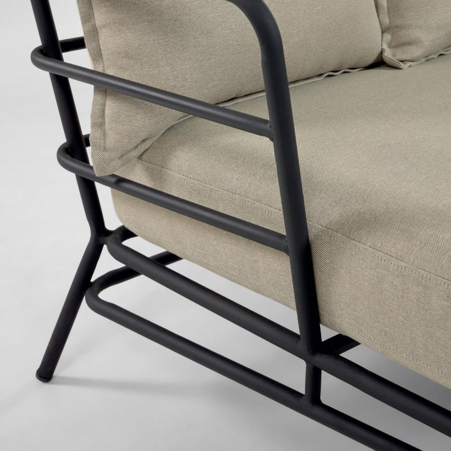 KAVE HOME Mareluz 3 pers. havesofa, m. hynder - gr stof og sort stl