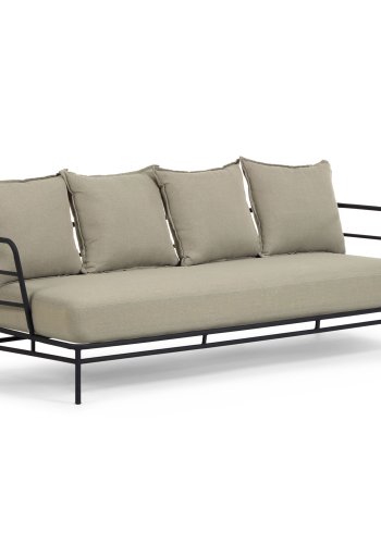 KAVE HOME Mareluz 3 pers. havesofa, m. hynder - gr stof og sort stl