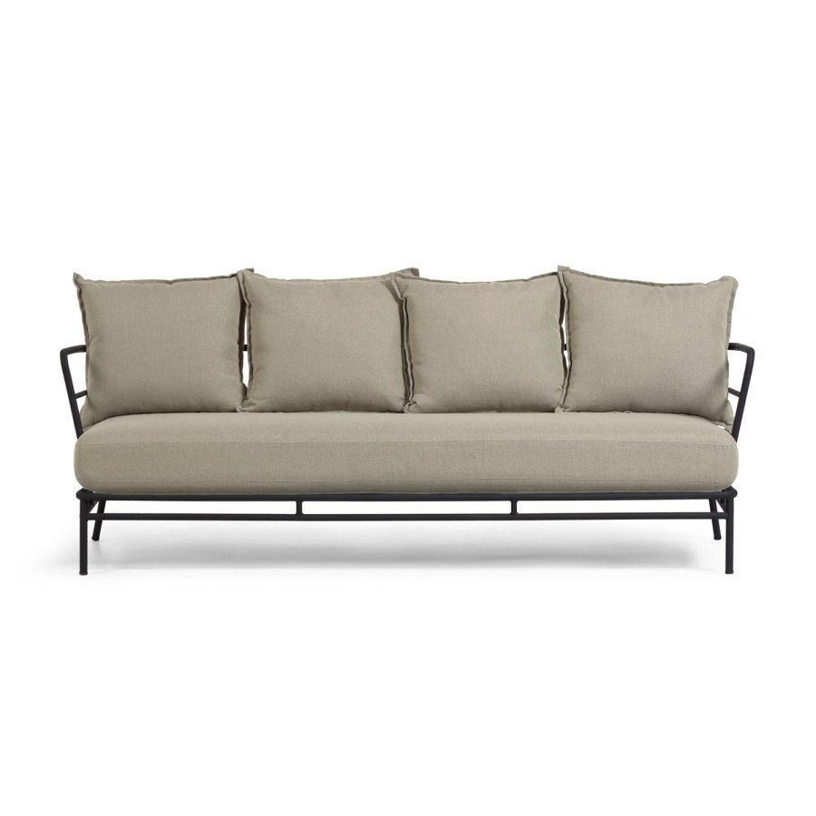 KAVE HOME Mareluz 3 pers. havesofa, m. hynder - gr stof og sort stl