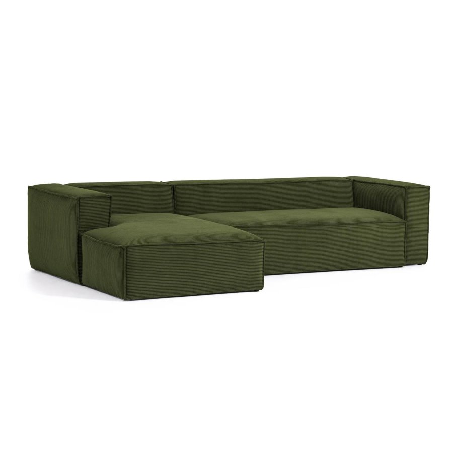 KAVE HOME Blok 3 pers. sofa, m. venstre chaiselong - grn corduroy fljl (300 cm)