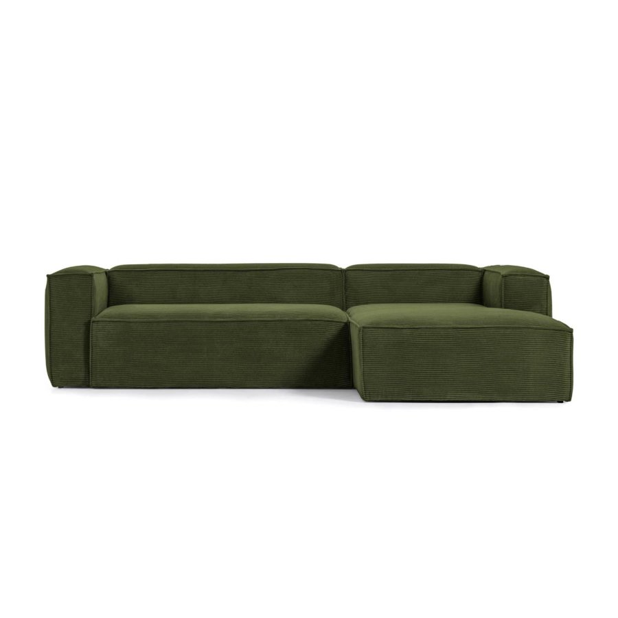 KAVE HOME Blok 3 pers. sofa, m. hjre chaiselong - grn corduroy fljl (300 cm)