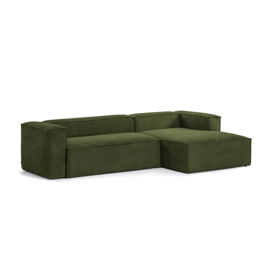 KAVE HOME Blok 3 pers. sofa, m. hjre chaiselong - grn corduroy fljl (300 cm)