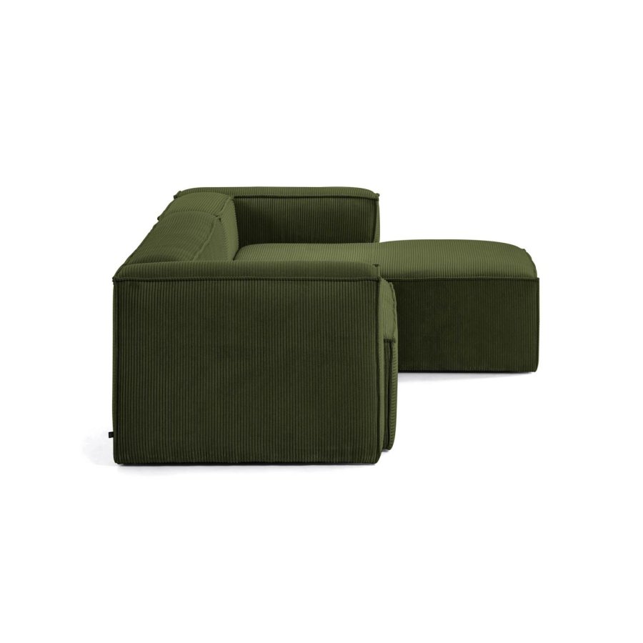 KAVE HOME Blok 3 pers. sofa, m. hjre chaiselong - grn corduroy fljl (300 cm)