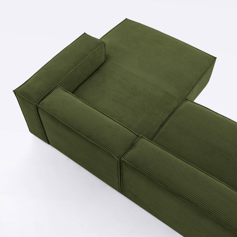 KAVE HOME Blok 3 pers. sofa, m. hjre chaiselong - grn corduroy fljl (300 cm)