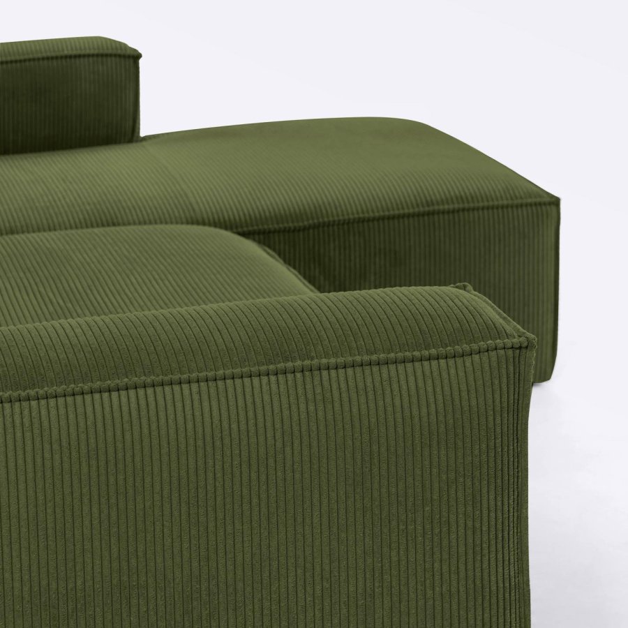 KAVE HOME Blok 3 pers. sofa, m. hjre chaiselong - grn corduroy fljl (300 cm)