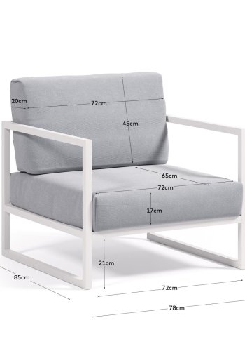 KAVE HOME Comova udendrs lnestol, m. armln - bl stof og hvid aluminium