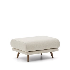 KAVE HOME Karin fodskammel i beige chenille med ben af massivt bgetr 90 x 70 cm