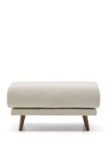 KAVE HOME Karin fodskammel i beige chenille med ben af massivt bgetr 90 x 70 cm