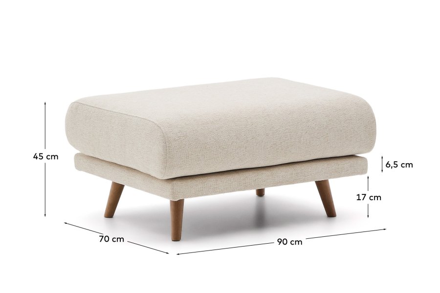 KAVE HOME Karin fodskammel i beige chenille med ben af massivt bgetr 90 x 70 cm