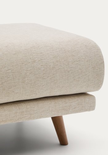 KAVE HOME Karin fodskammel i beige chenille med ben af massivt bgetr 90 x 70 cm