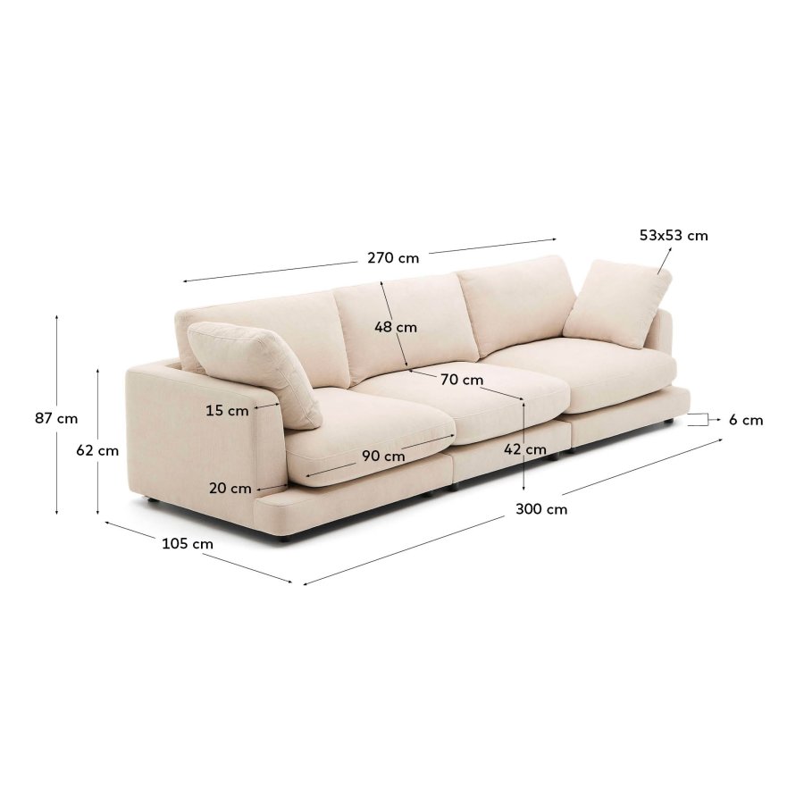 KAVE HOME Sofa Gala 4-personers i beige chenille FSC Mix Credit 300 cm