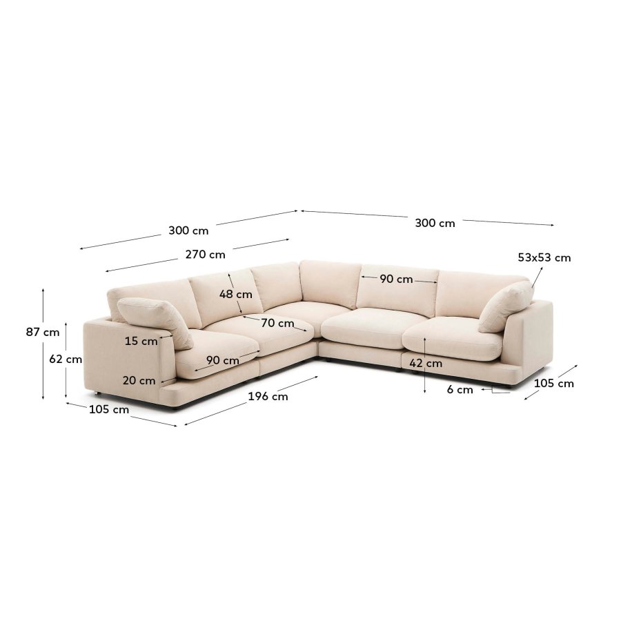  KAVE HOME Gala hjrnesofa 6-personers i beige chenille FSC Mix Credit 300 x 300 cm