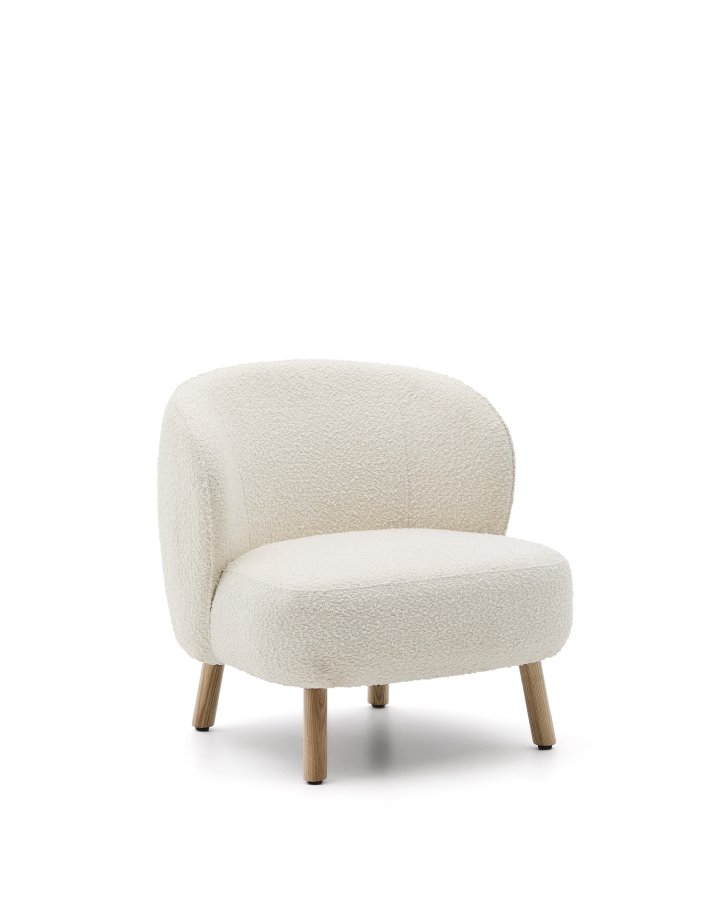 KAVE HOME Ulit lnestol - hvid bouclé stof og natur bgetr