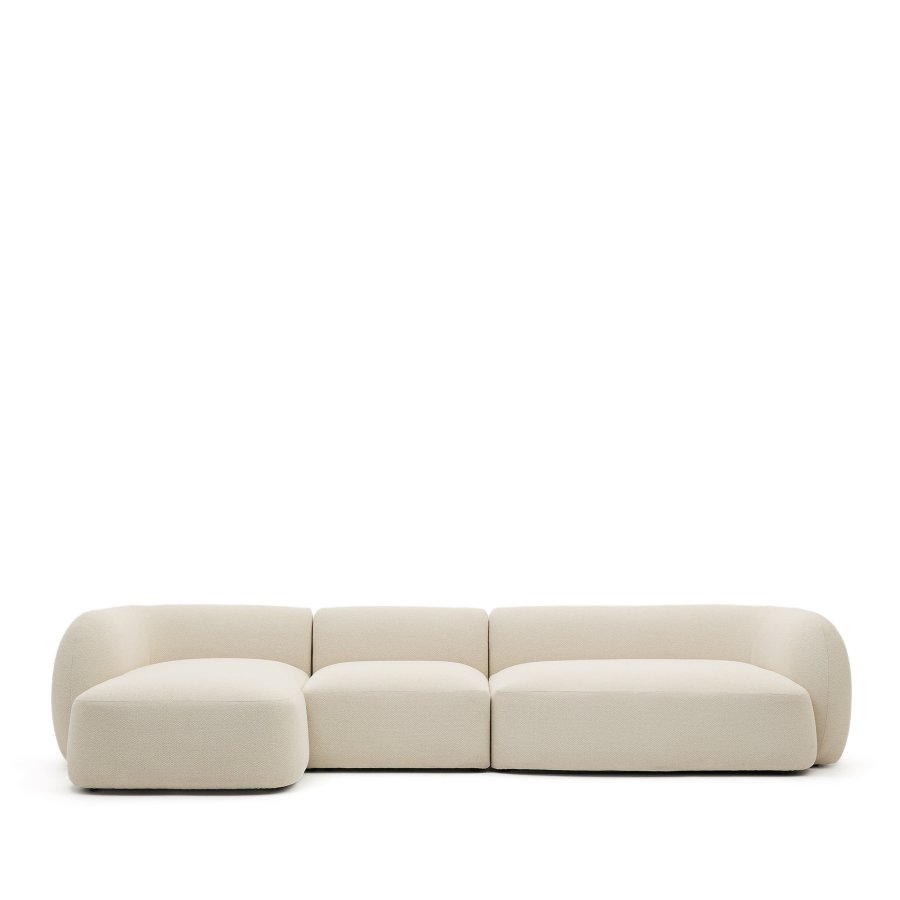 KAVE HOME Modulopbygget 4-personers sofa Martina i ecru chenille med venstre chaiselong 377 cm