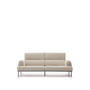 KAVE HOME Aurum 3-pers. sofa, m. tilbagelnet nakkesttte - ecru chenille og matgr metal (234cm)