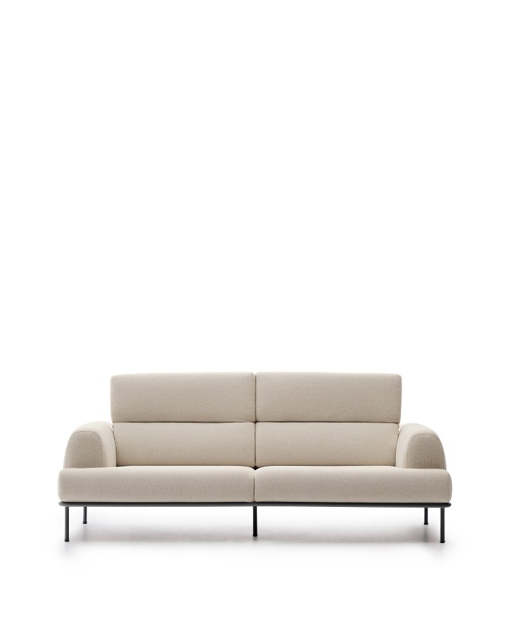 KAVE HOME Aurum 3-pers. sofa, m. tilbagelnet nakkesttte - ecru chenille og matgr metal (234cm)