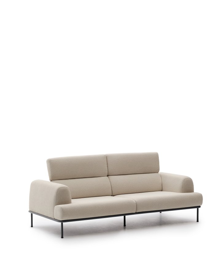 KAVE HOME Aurum 3-pers. sofa, m. tilbagelnet nakkesttte - ecru chenille og matgr metal (234cm)