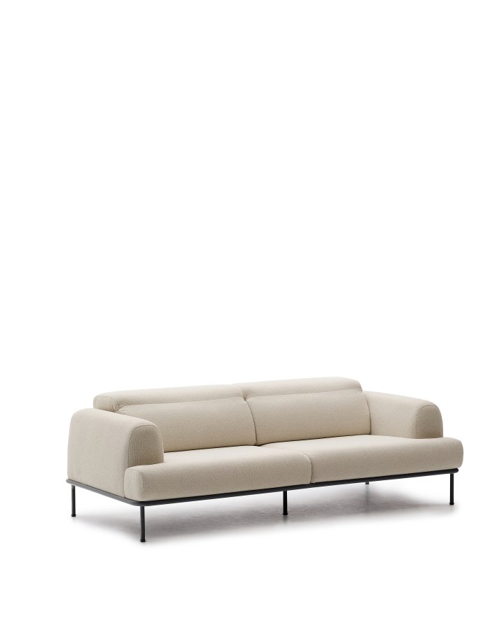 KAVE HOME Aurum 3-pers. sofa, m. tilbagelnet nakkesttte - ecru chenille og matgr metal (234cm)