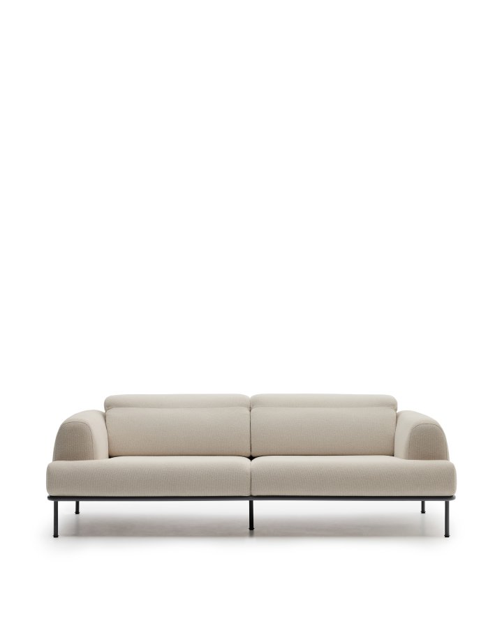KAVE HOME Aurum 3-pers. sofa, m. tilbagelnet nakkesttte - ecru chenille og matgr metal (234cm)