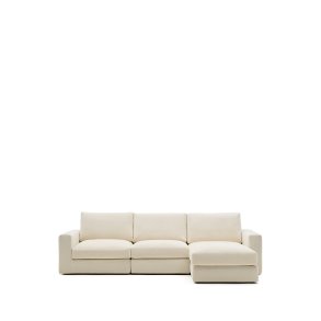 KAVE HOME Alea ecru chenille 4-personers modulsofa med hjre chaiselong og aftageligt betrk 310c