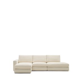 KAVE HOME Alea ecru chenille 5-personers modulsofa med venstre chaiselong og aftageligt betrk 340 cm