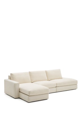 KAVE HOME Alea ecru chenille 5-personers modulsofa med venstre chaiselong og aftageligt betrk 340 cm