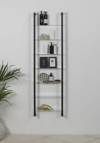 SPINDER DESIGN rektangulr Cubic reol, m. 7 hylder - glas og sort stl