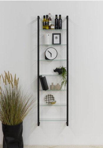 SPINDER DESIGN rektangulr Cubic reol, m. 7 hylder - glas og sort stl