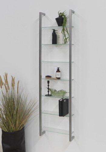 SPINDER DESIGN rektangulr Cubic reol, m. 7 hylder - glas og gr stl