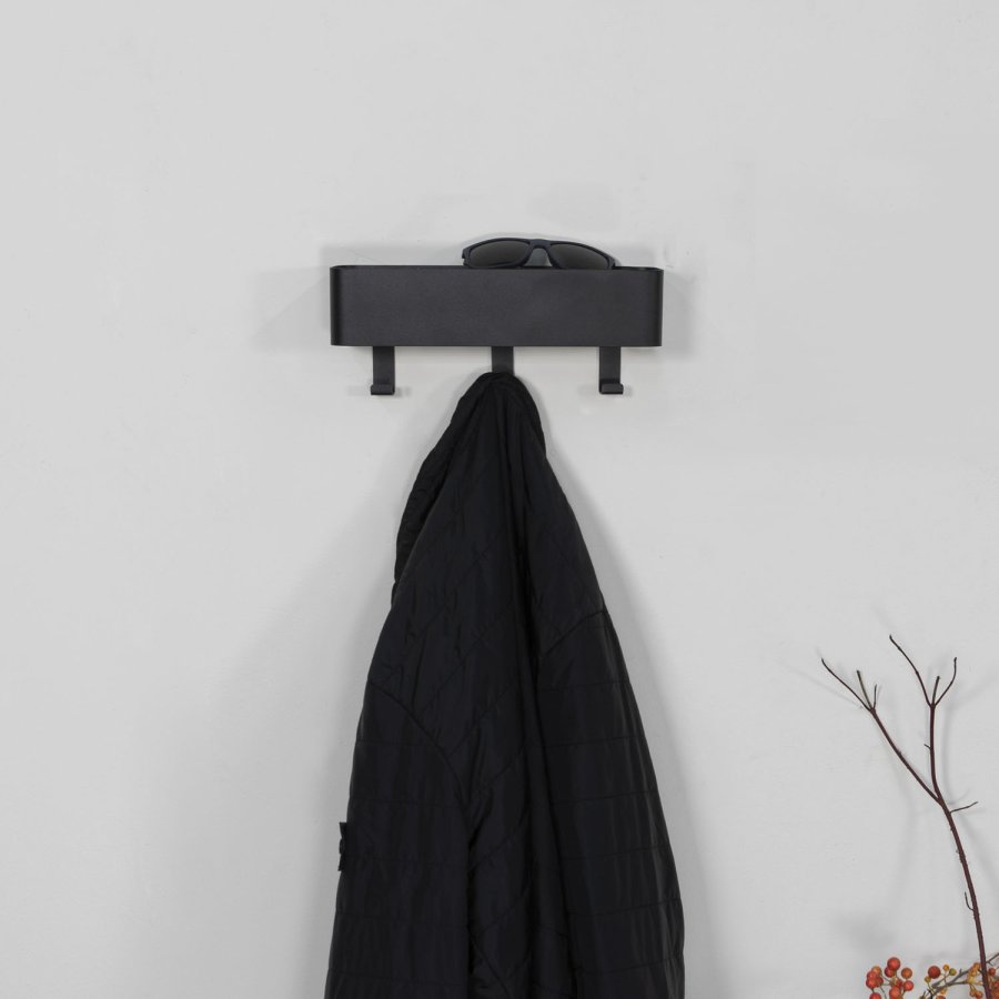 SPINDER DESIGN rektangulr Dax Play knagerkke, m. 3 knager - sort stl 