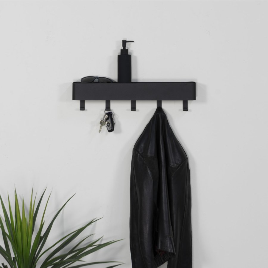 SPINDER DESIGN rektangulr Dax Play knagerkke, m. 5 knager - sort stl