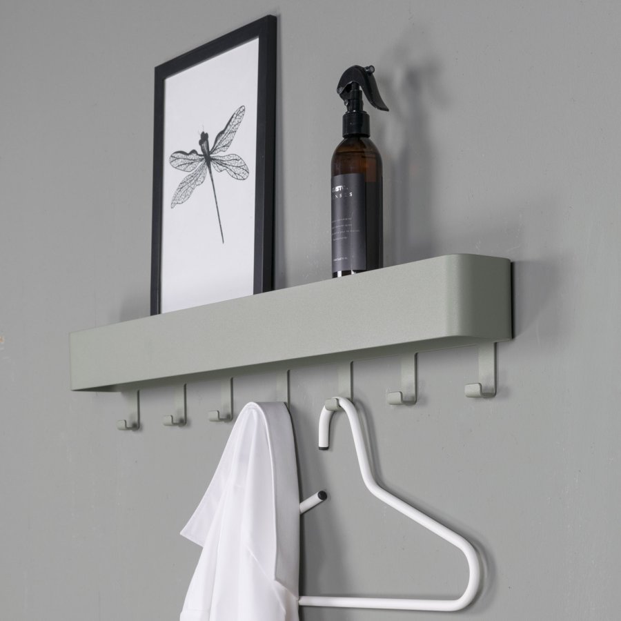 SPINDER DESIGN Dax Play knagerkke, m. 7 knager, m. hylde - stvet grn stl (72x12)