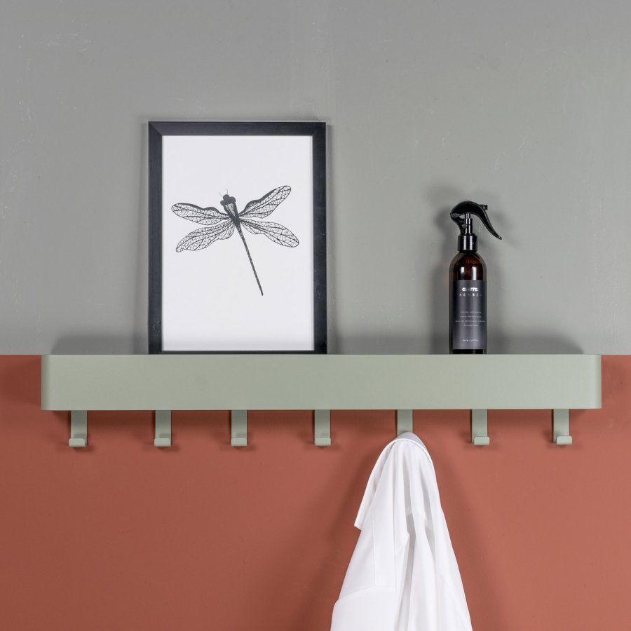 SPINDER DESIGN Dax Play knagerkke, m. 7 knager, m. hylde - stvet grn stl (72x12)