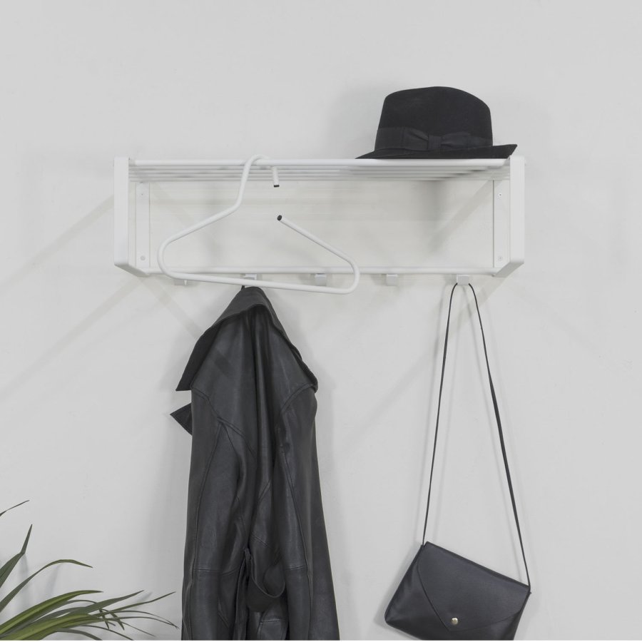 SPINDER DESIGN rektangulr Rex hattehylde, m. 5 knager - hvid stl