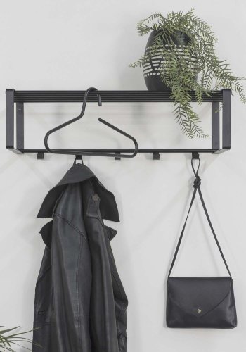 SPINDER DESIGN rektangulr Rex hattehylde, m. 5 knager - sort stl