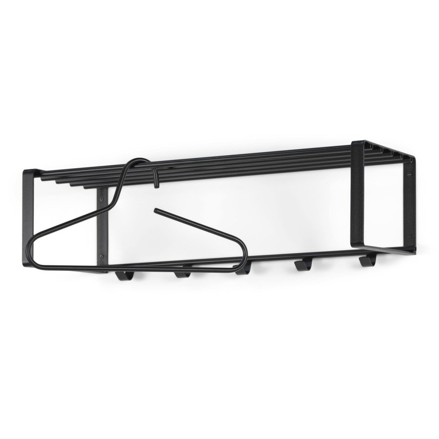SPINDER DESIGN rektangulr Rex hattehylde, m. 5 knager - sort stl