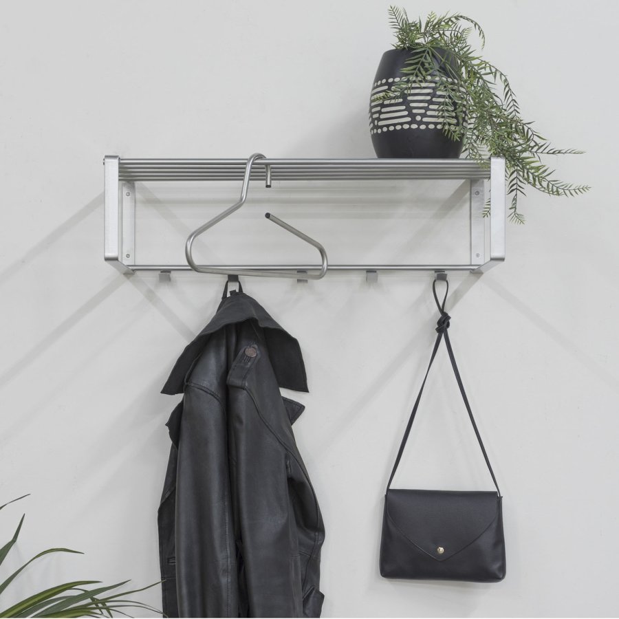 SPINDER DESIGN rektangulr Rex hattehylde, m. 5 knager - gr stl