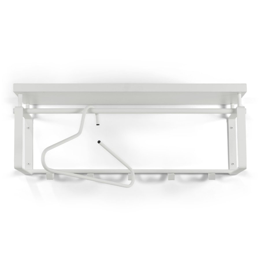 SPINDER DESIGN rektangulr Rex hattehylde, m. 5 knager og bjlestang - hvid melamin og stl