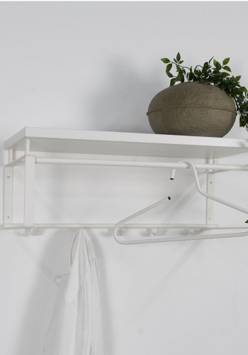 SPINDER DESIGN rektangulr Rex hattehylde, m. 5 knager og bjlestang - hvid melamin og stl
